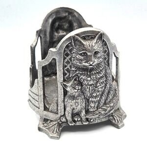 Vintage Cat & Kitten Pewter Jar Candle Holder 1998 Carson Pewter Large Footed